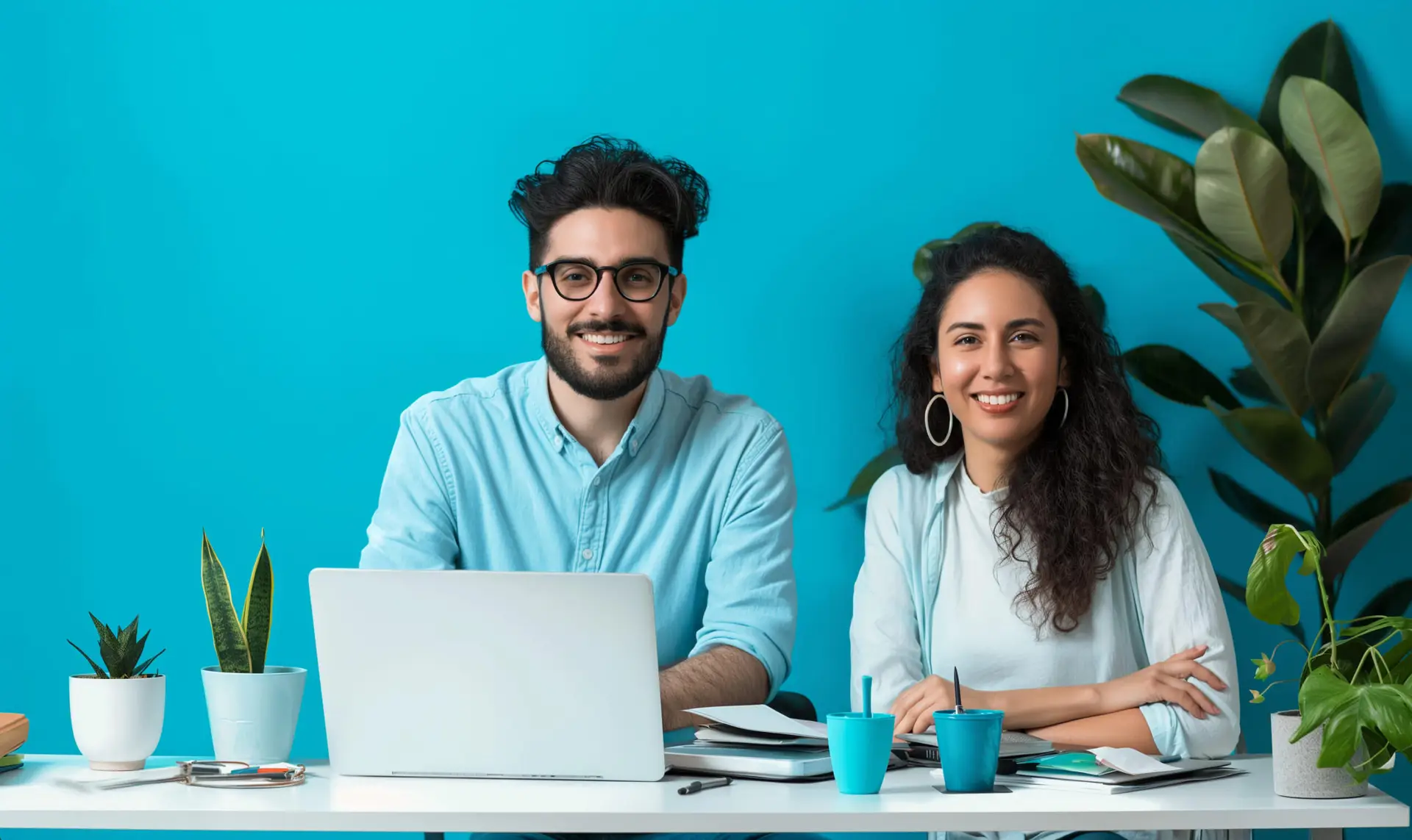 Cheerful Colleagues in a Vibrant Office Setting